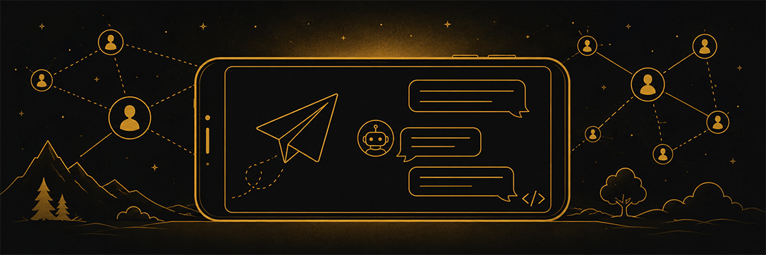 Telegram app development — silhouette of a smartphone showing a Telegram WebApp interface